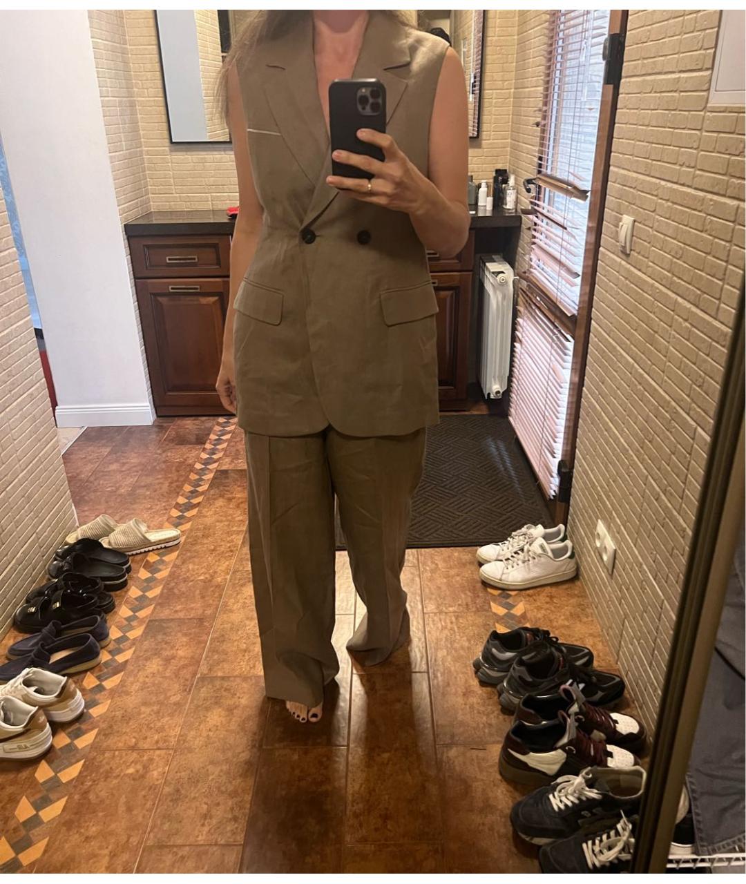 PESERICO Коричневый льняной костюм с брюками, фото 4