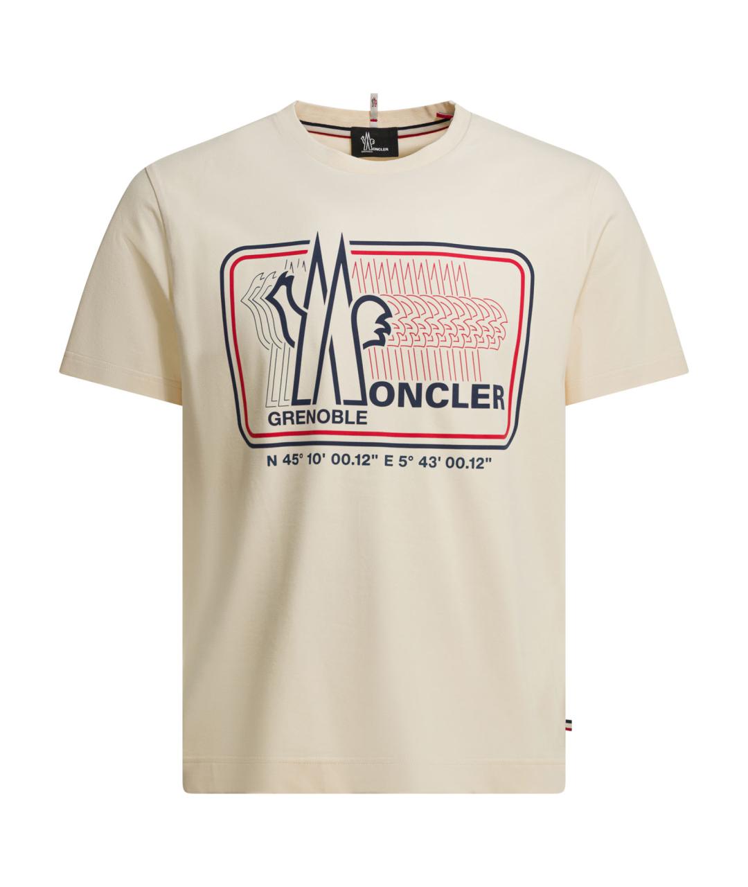 MONCLER GRENOBLE Бежевая хлопковая футболка, фото 1