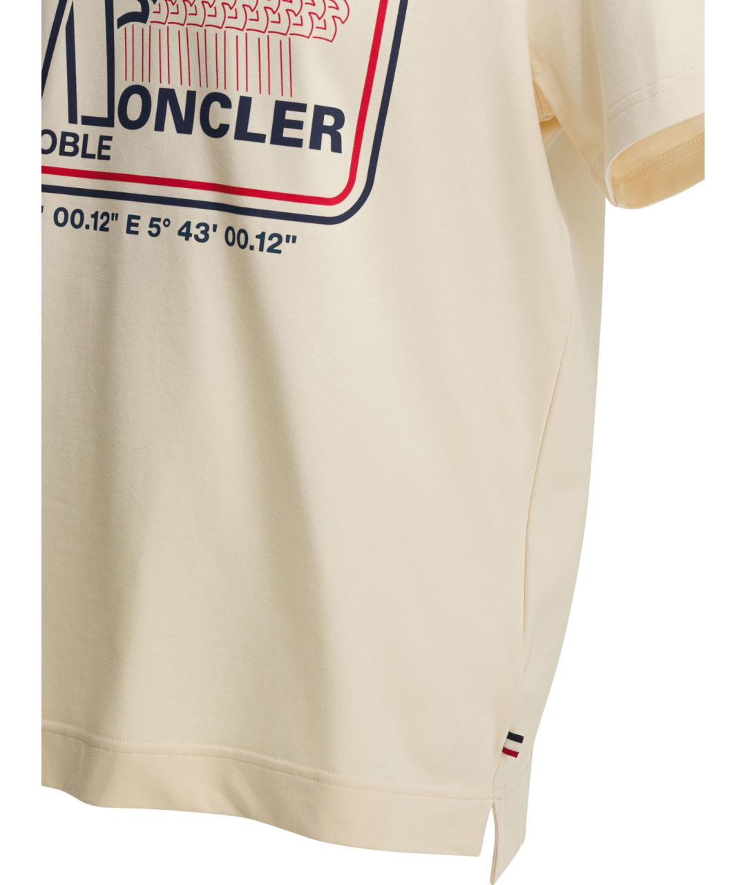 MONCLER GRENOBLE Бежевая хлопковая футболка, фото 4