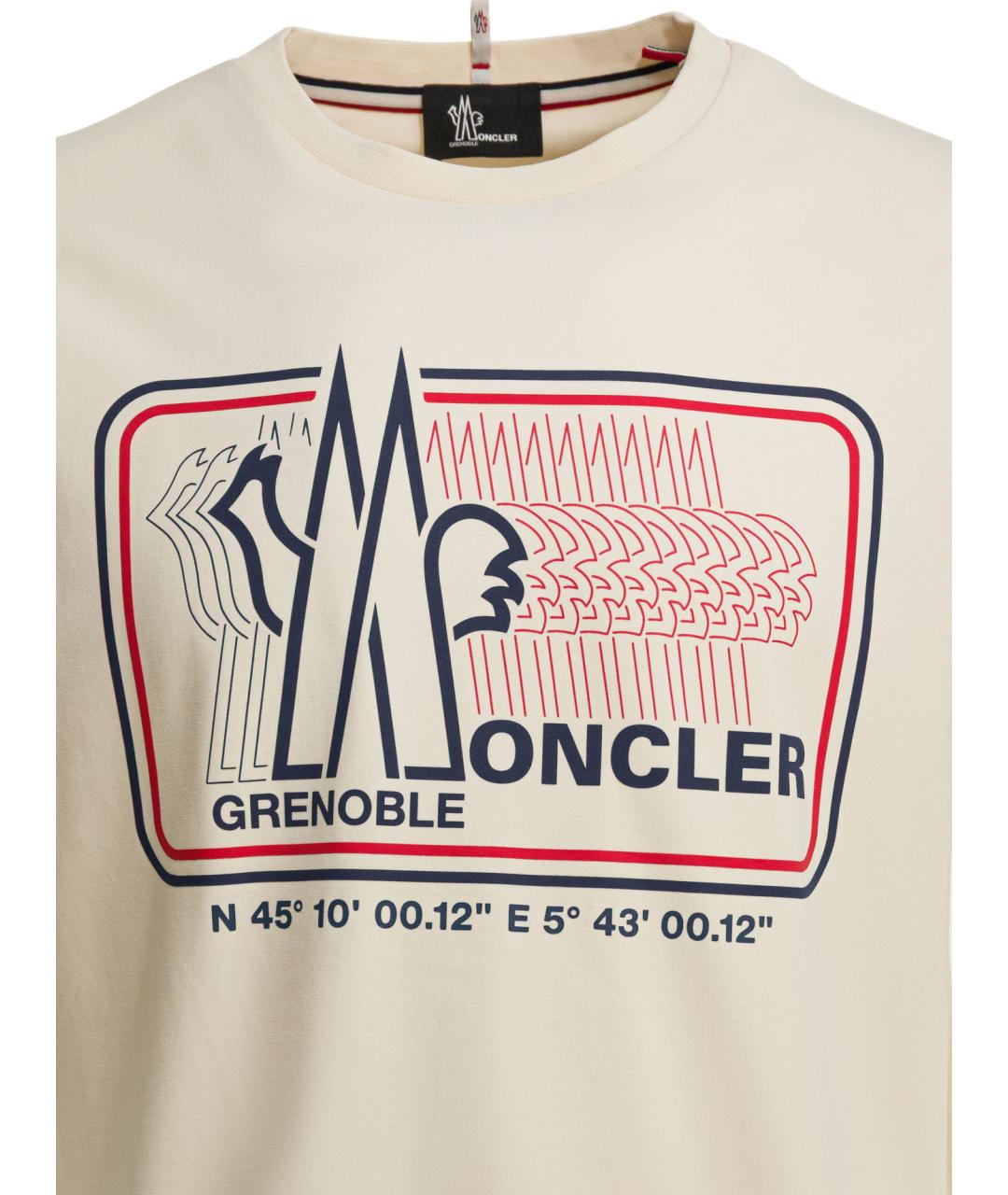 MONCLER GRENOBLE Бежевая хлопковая футболка, фото 3