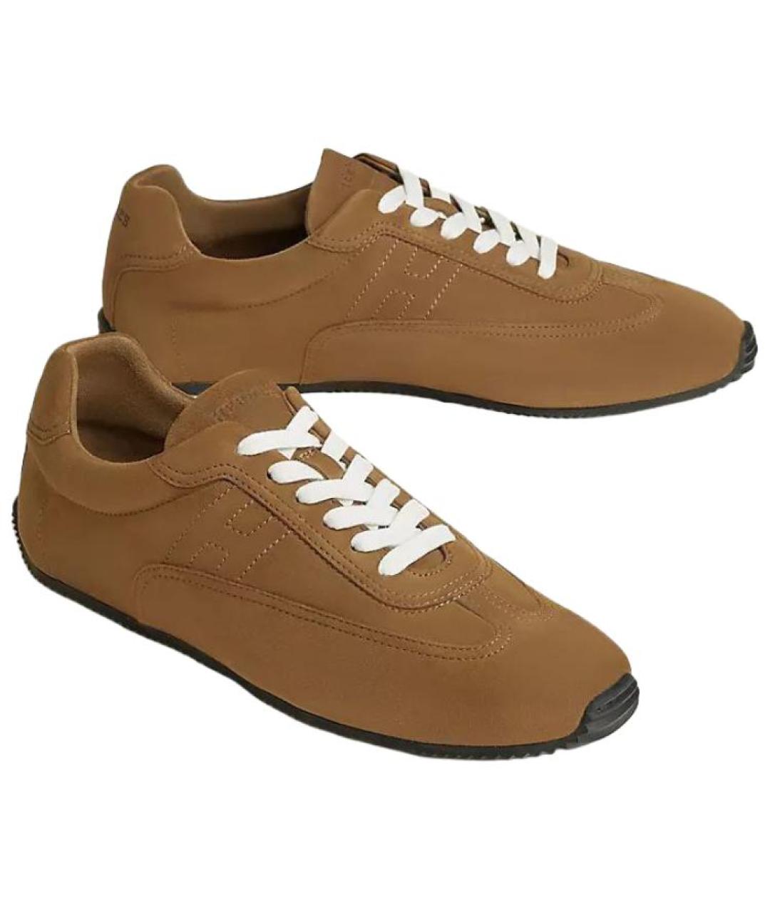 HERMES Коричневые кожаные низкие кроссовки / кеды, фото 3