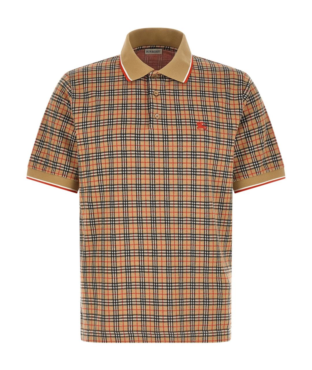 BURBERRY Бежевое вискозное поло с коротким рукавом, фото 1