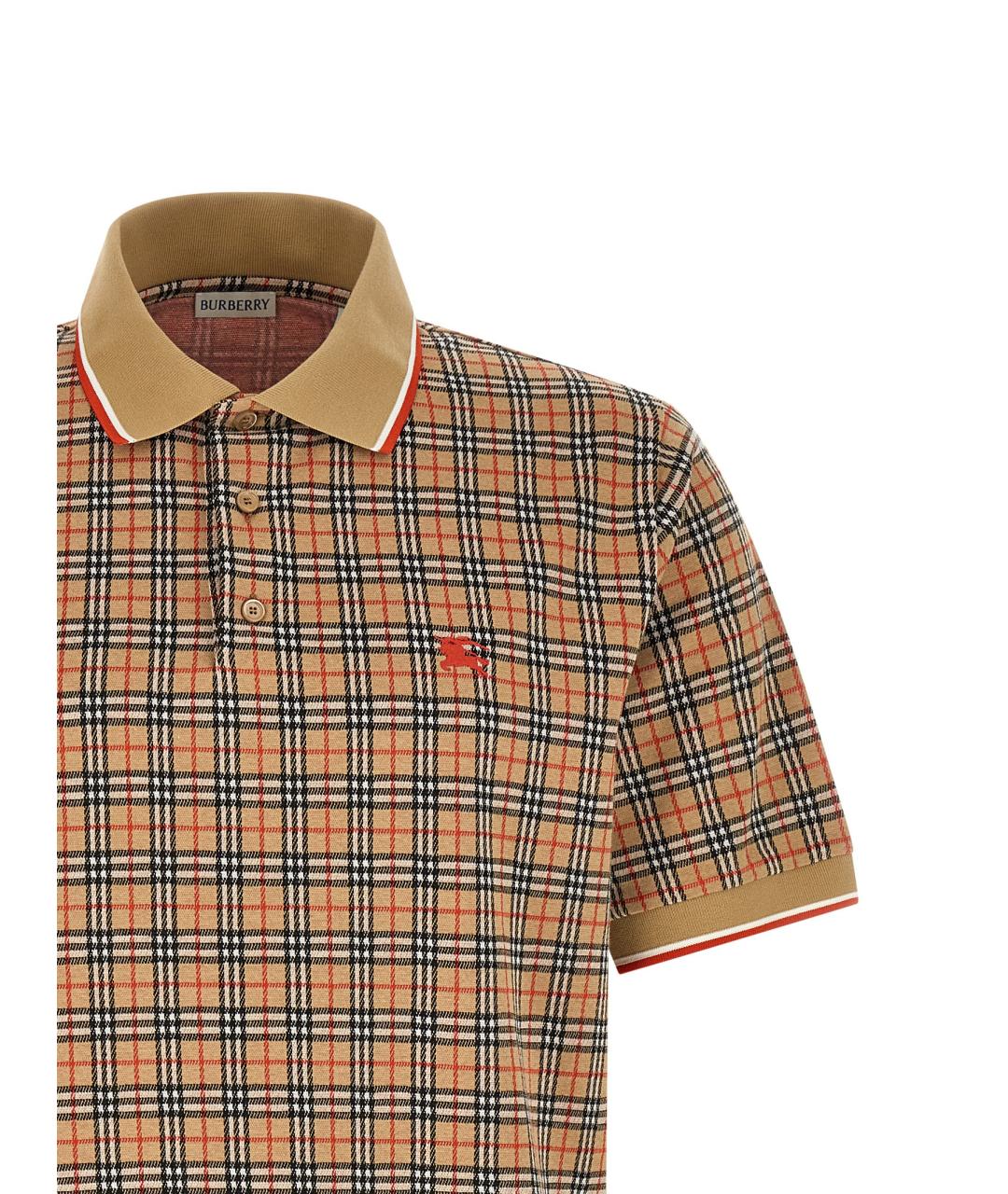 BURBERRY Бежевое вискозное поло с коротким рукавом, фото 3