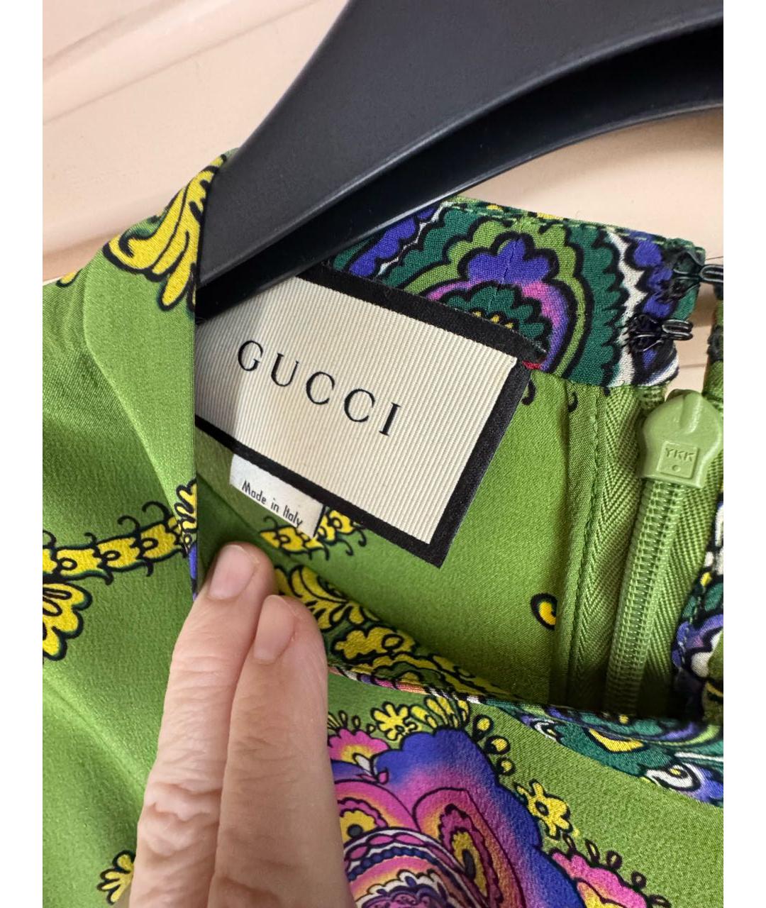 GUCCI Зеленая шелковая блузы, фото 3