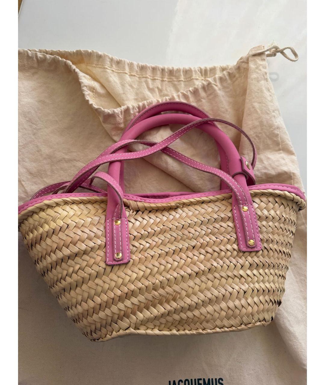 JACQUEMUS Розовая пелетеная пляжная сумка, фото 2