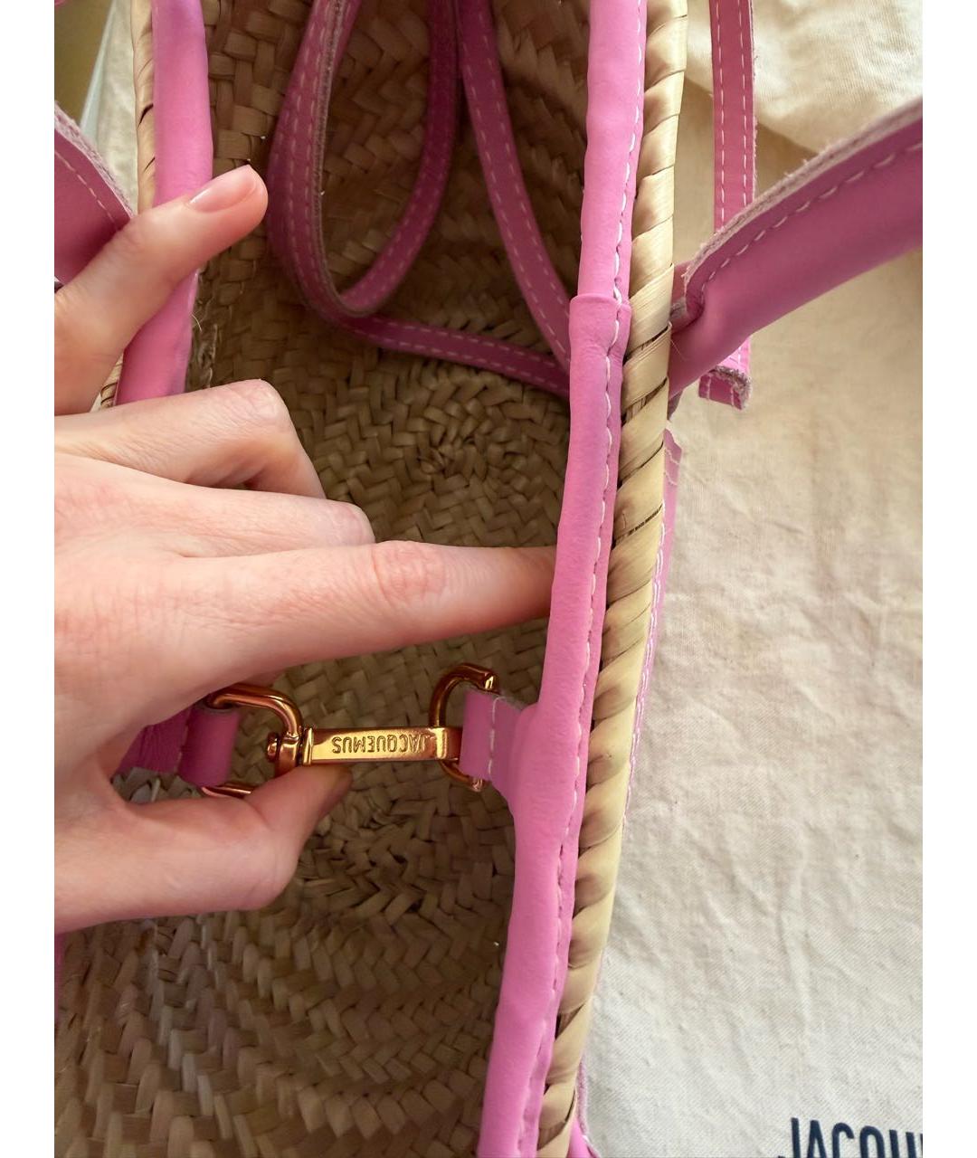 JACQUEMUS Розовая пелетеная пляжная сумка, фото 5