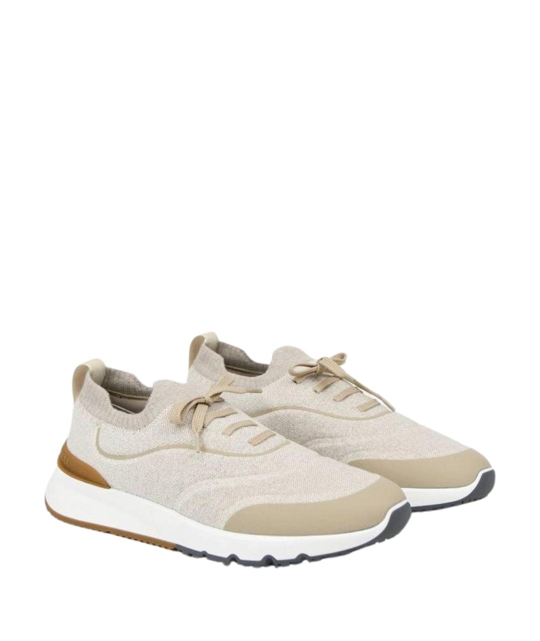 BRUNELLO CUCINELLI Бежевые текстильные низкие кроссовки / кеды, фото 10
