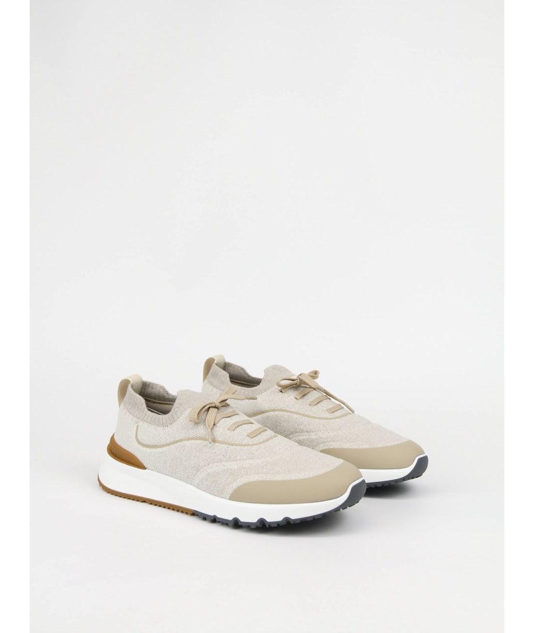 BRUNELLO CUCINELLI Бежевые текстильные низкие кроссовки / кеды, фото 9