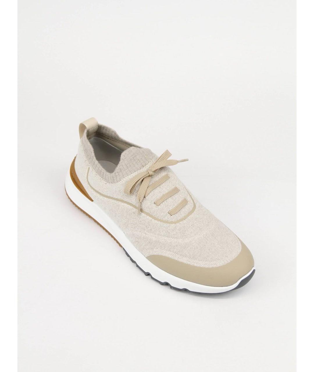 BRUNELLO CUCINELLI Бежевые текстильные низкие кроссовки / кеды, фото 2