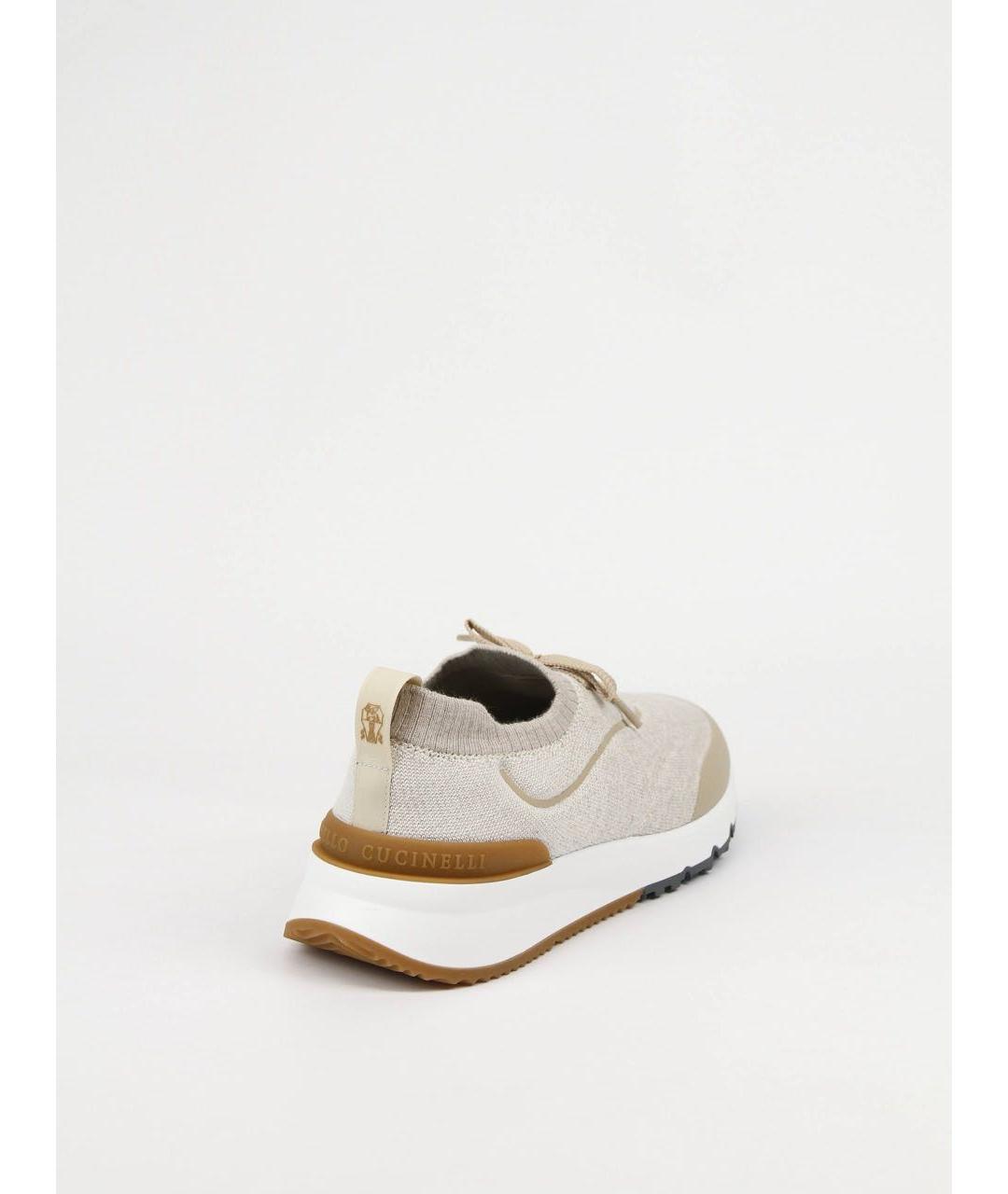 BRUNELLO CUCINELLI Бежевые текстильные низкие кроссовки / кеды, фото 5