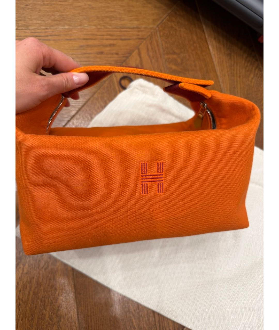 HERMES Оранжевая тканевая косметичка, фото 5