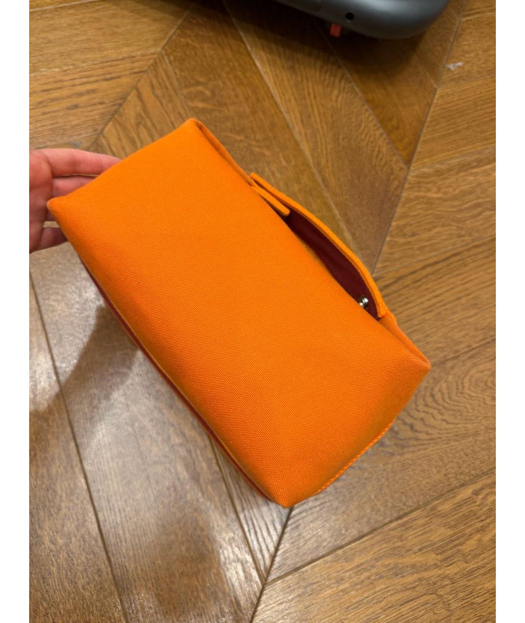 HERMES Оранжевая тканевая косметичка, фото 4