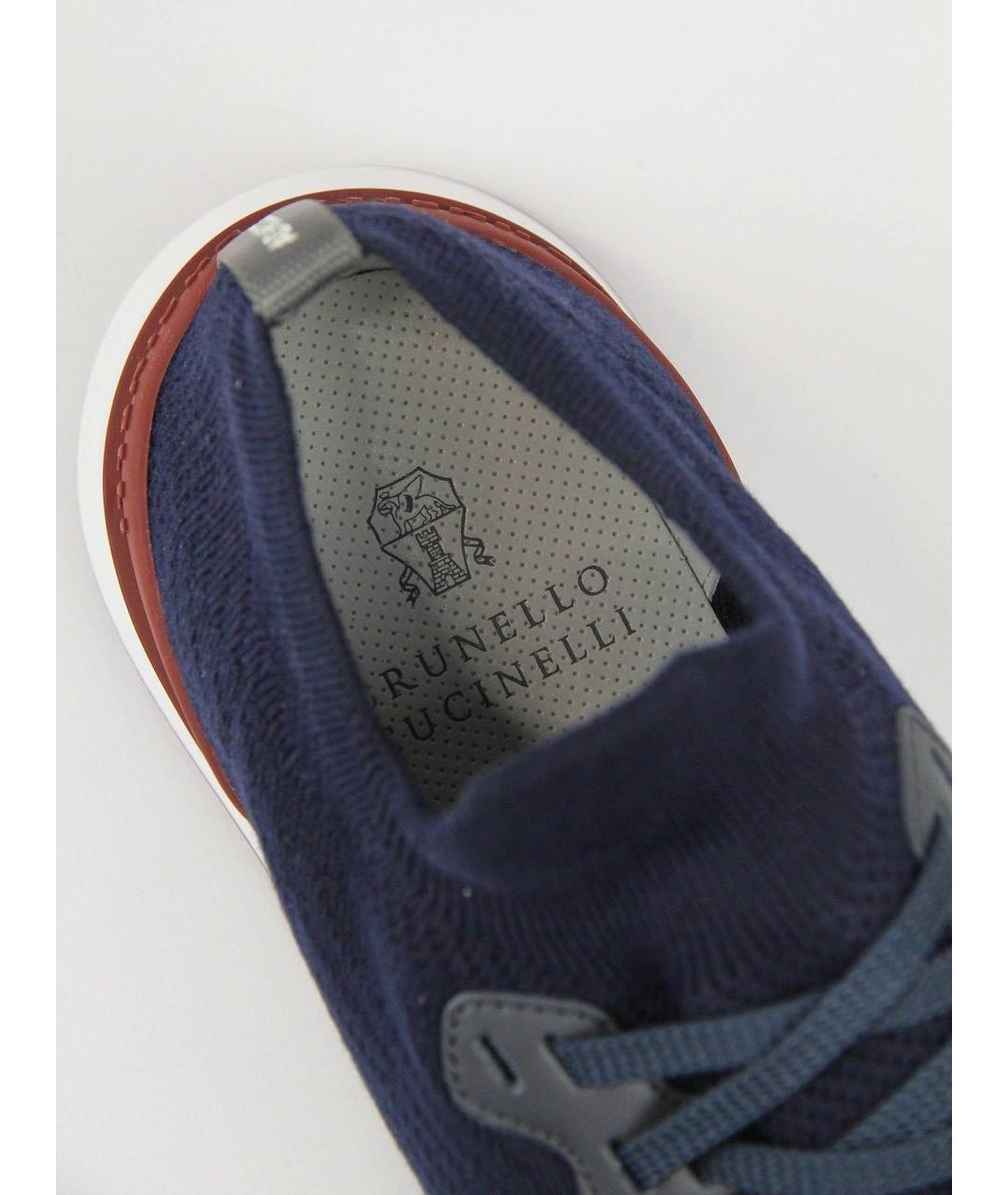 BRUNELLO CUCINELLI Темно-синие текстильные низкие кроссовки / кеды, фото 8