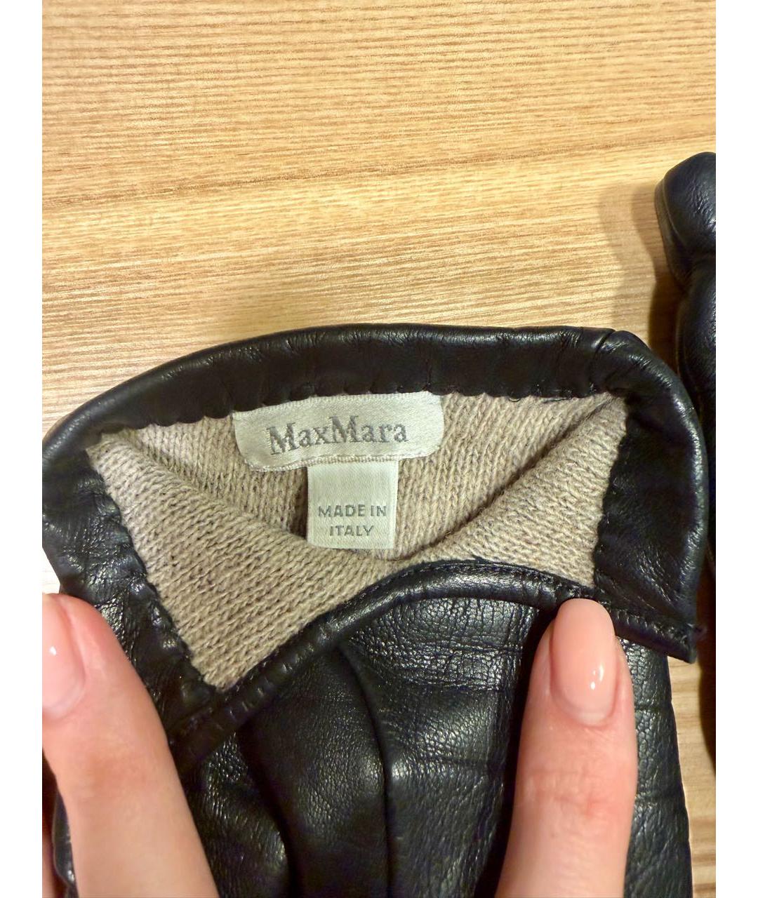 MAX MARA Черные кожаные перчатки, фото 3