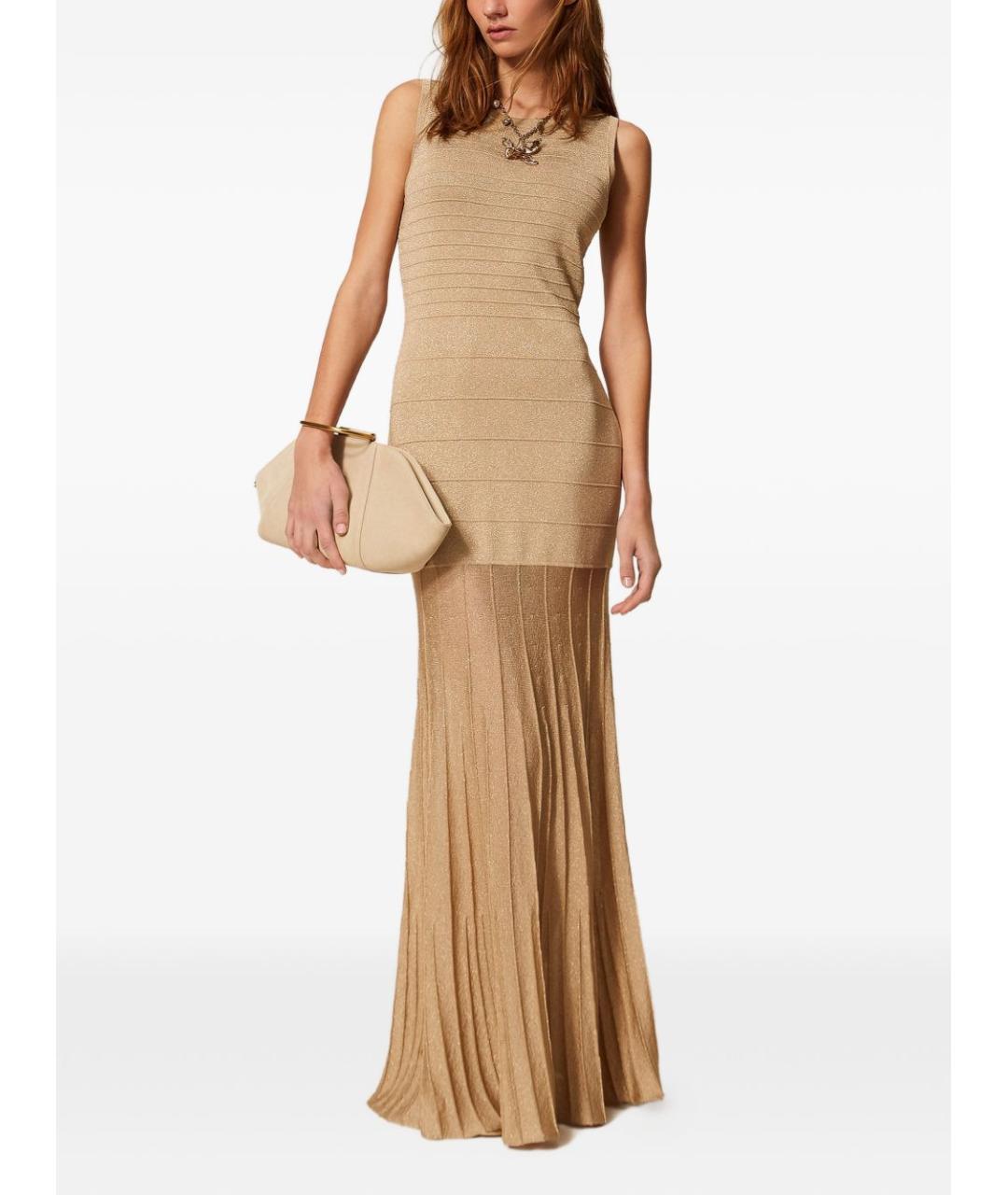 TWIN-SET Бежевое вискозное платье, фото 5