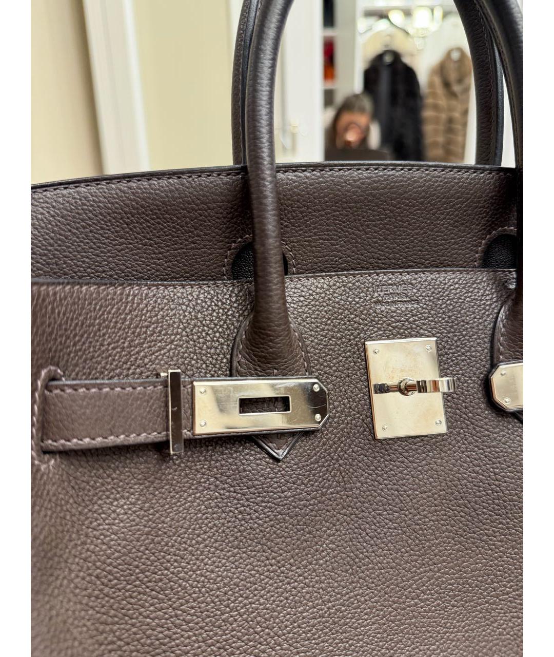 HERMES Коричневая кожаная сумка с короткими ручками, фото 7