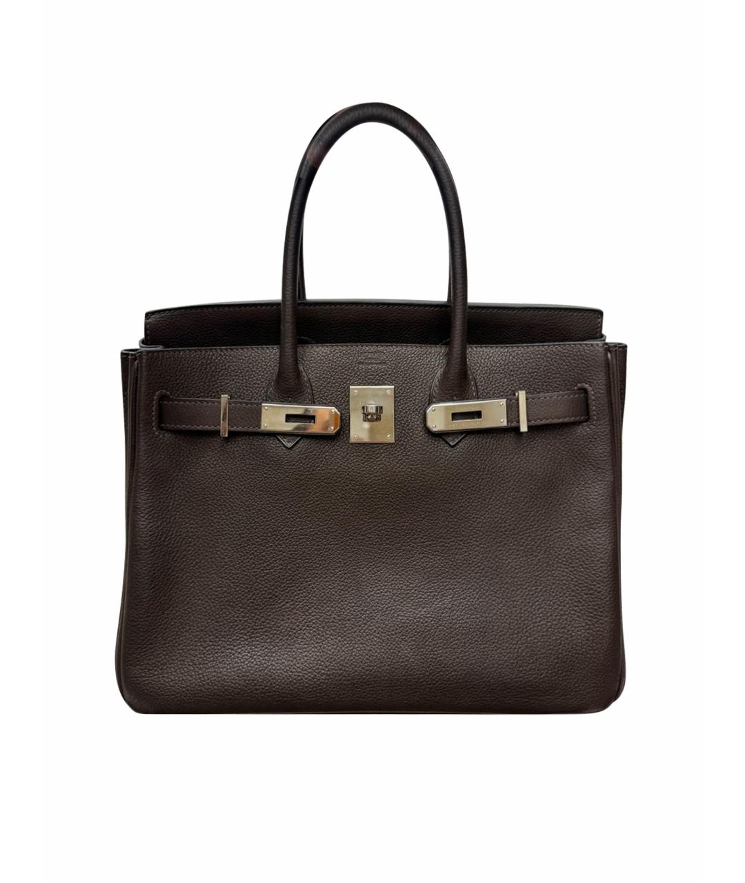 HERMES Коричневая кожаная сумка с короткими ручками, фото 8