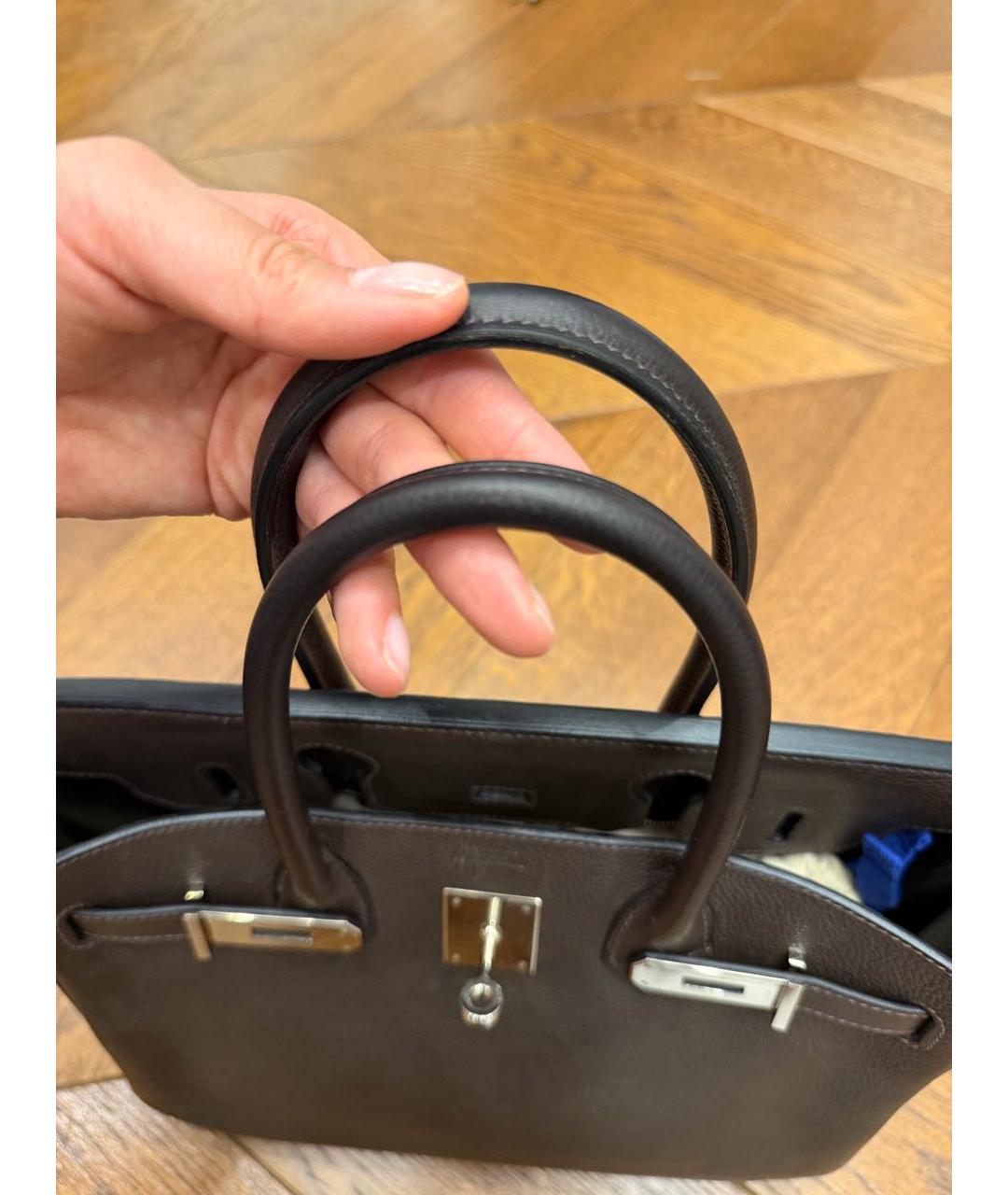 HERMES Коричневая кожаная сумка с короткими ручками, фото 4