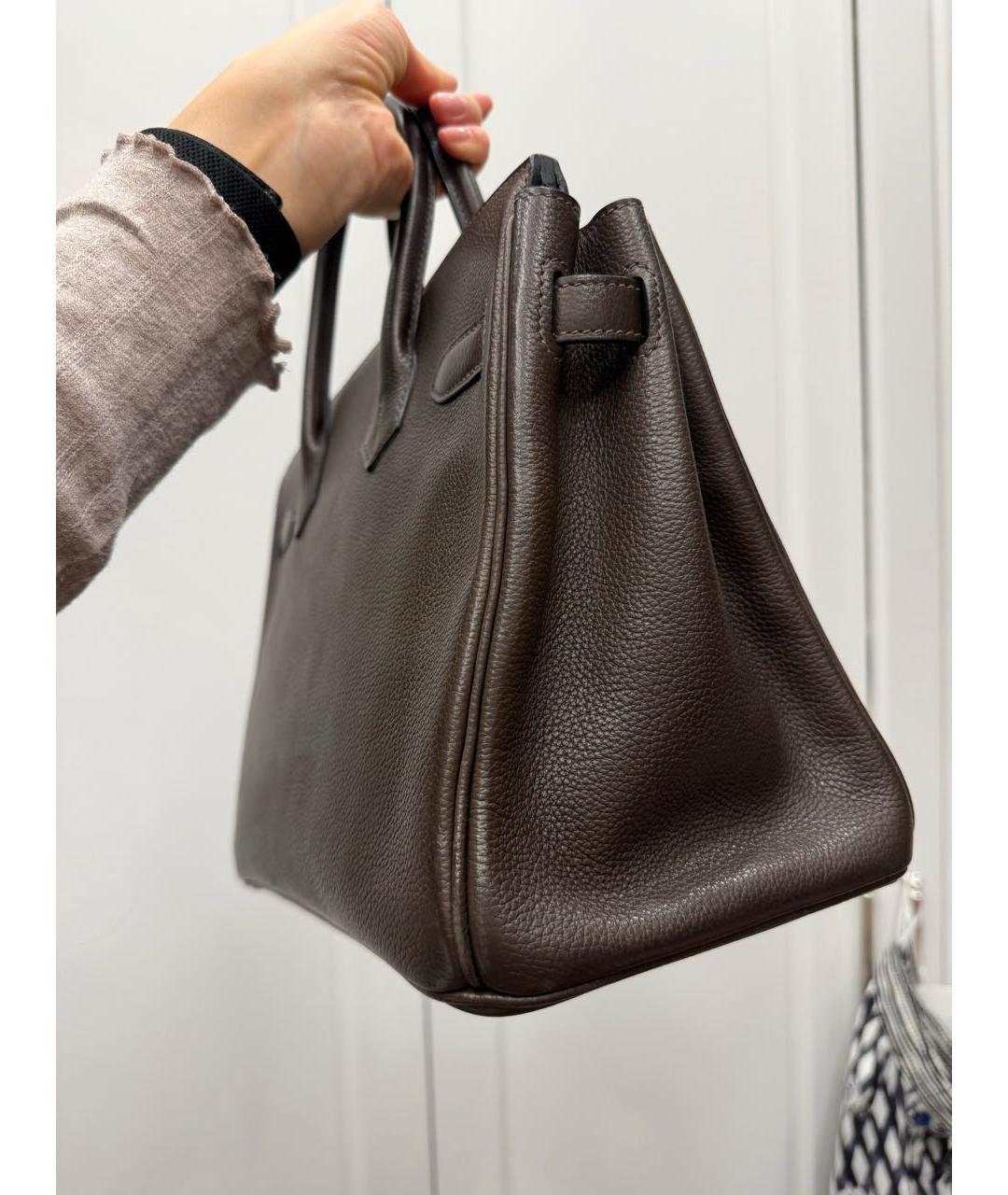 HERMES Коричневая кожаная сумка с короткими ручками, фото 3