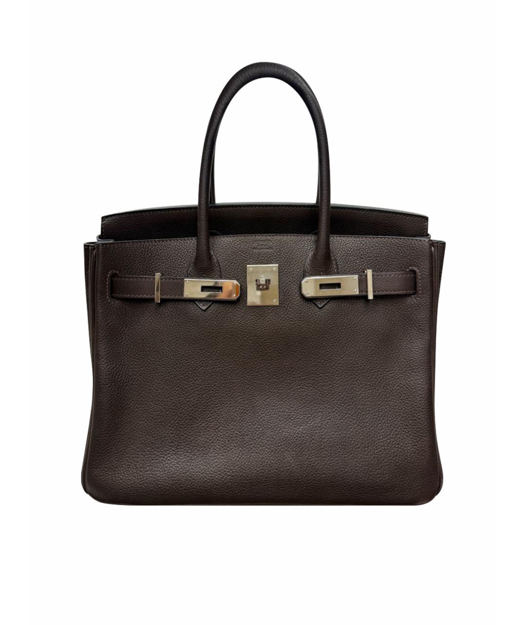 HERMES Коричневая кожаная сумка с короткими ручками, фото 1