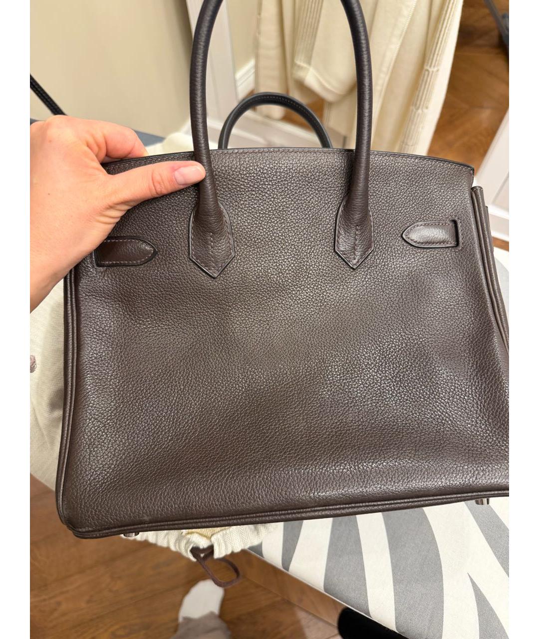 HERMES Коричневая кожаная сумка с короткими ручками, фото 5