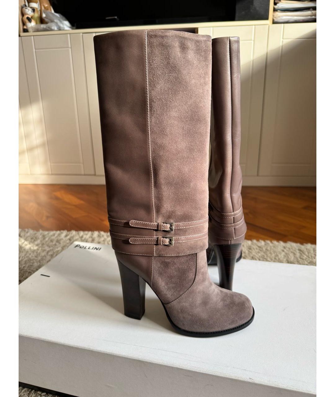 POLLINI Антрацитовые замшевые сапоги, фото 7