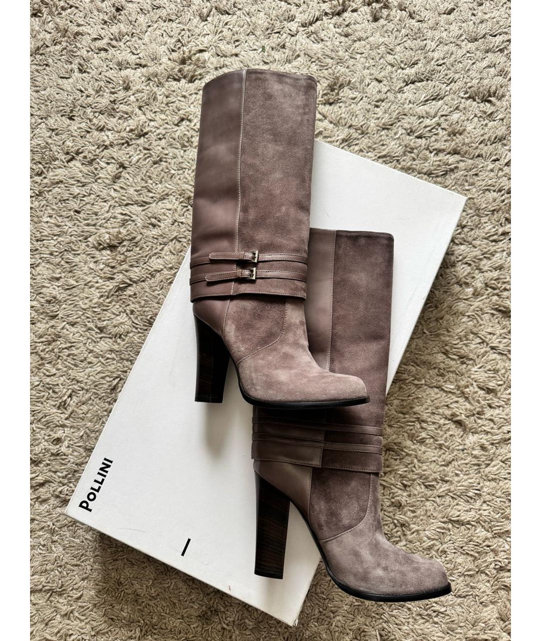 POLLINI Антрацитовые замшевые сапоги, фото 5