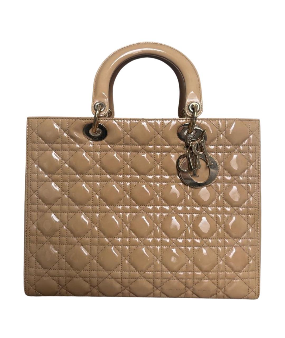 CHRISTIAN DIOR Бежевая сумка тоут из лакированной кожи, фото 1