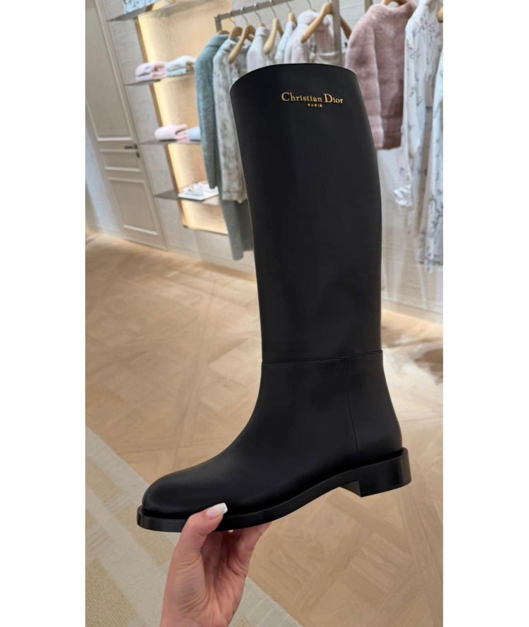 CHRISTIAN DIOR Черные кожаные сапоги, фото 2