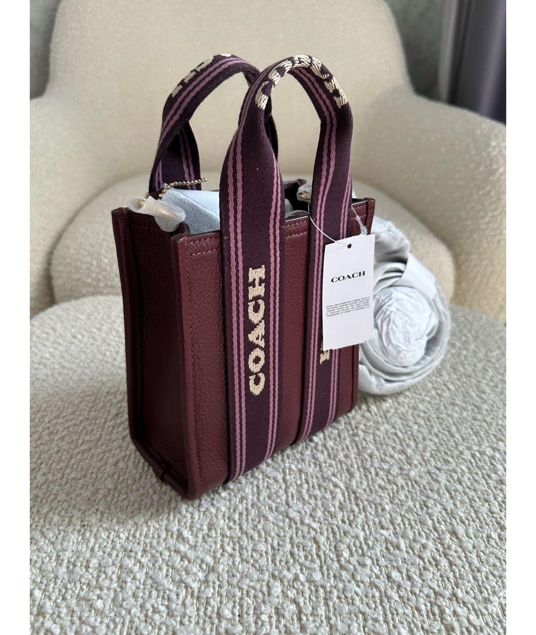 COACH Бордовая кожаная сумка через плечо, фото 5