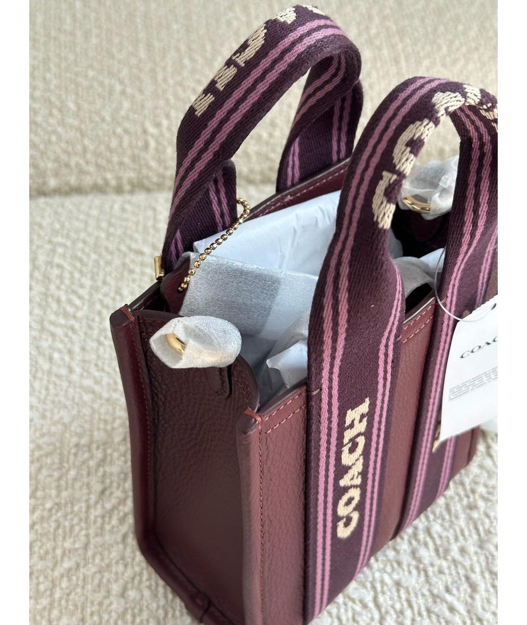 COACH Бордовая кожаная сумка через плечо, фото 4