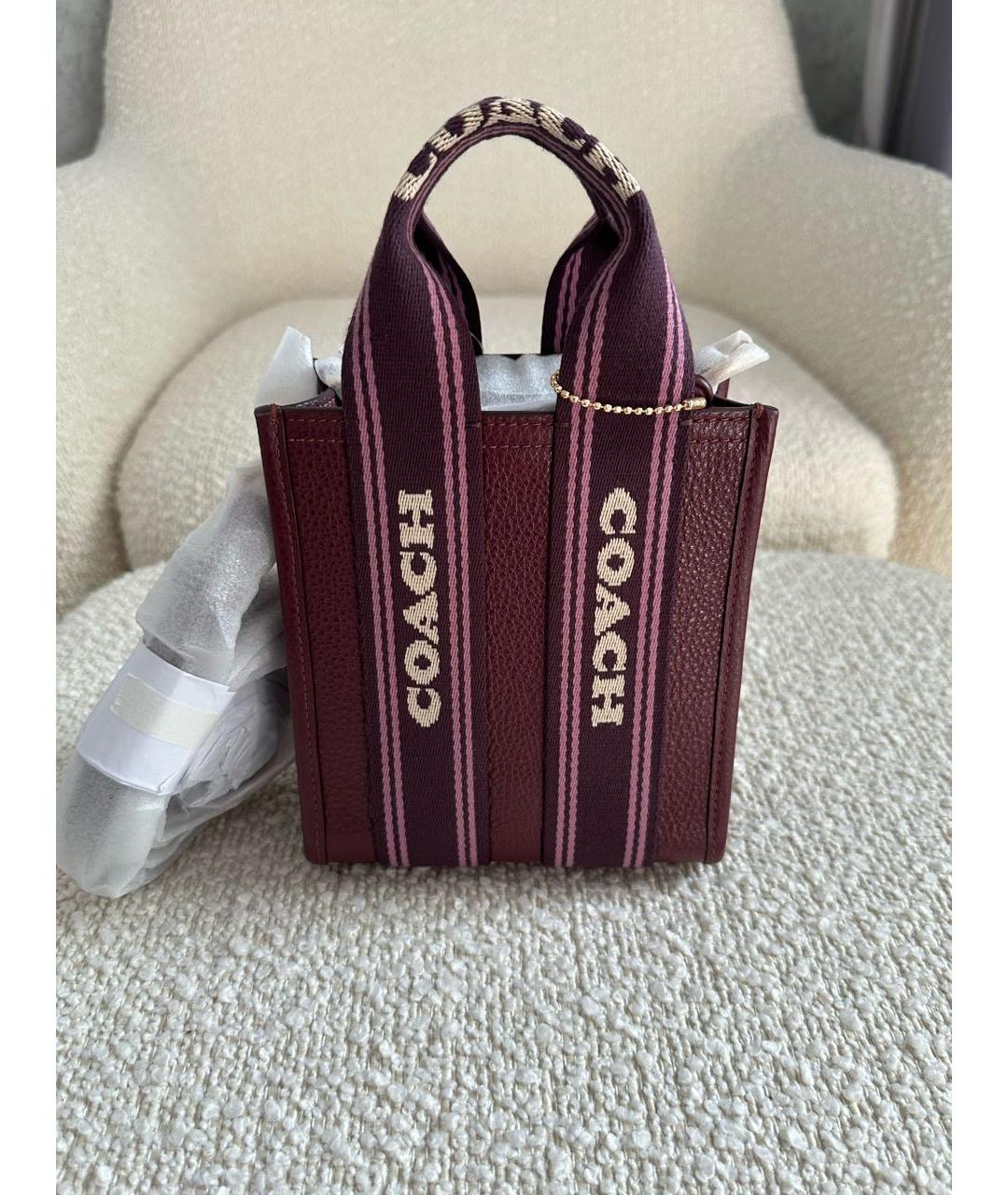 COACH Бордовая кожаная сумка через плечо, фото 3