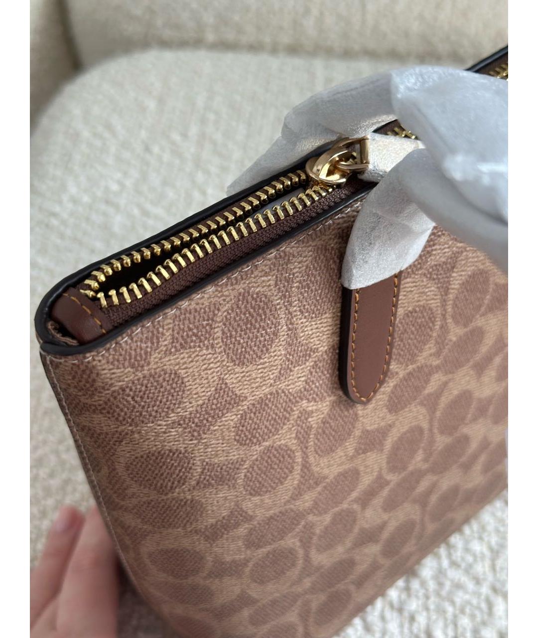 COACH Коричневая кожаная сумка тоут, фото 4