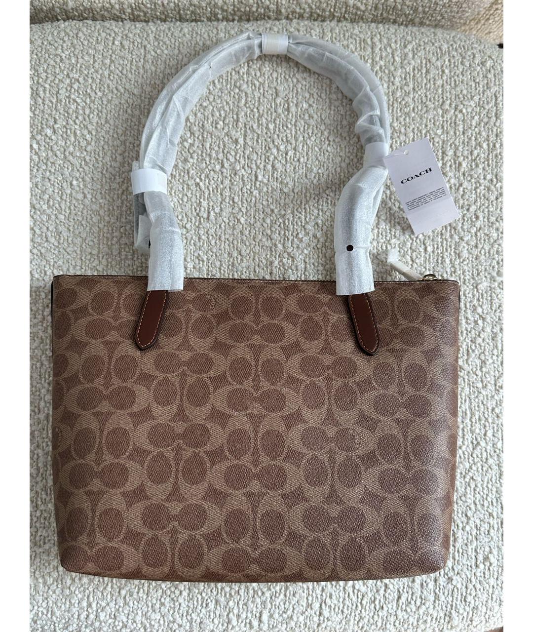 COACH Коричневая кожаная сумка тоут, фото 6