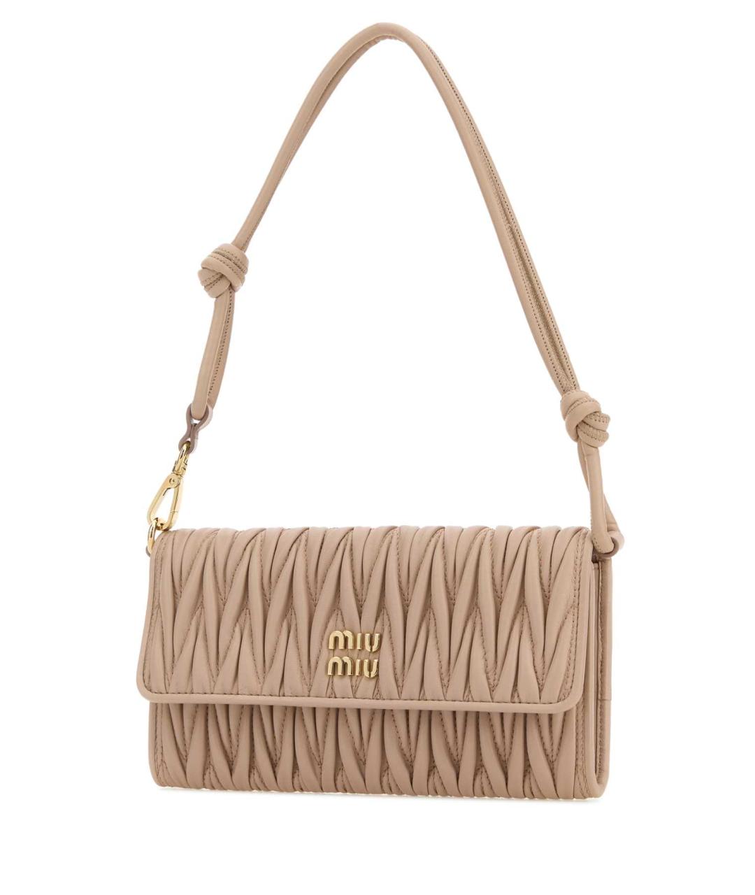 MIU MIU Бежевая кожаная сумка с короткими ручками, фото 2