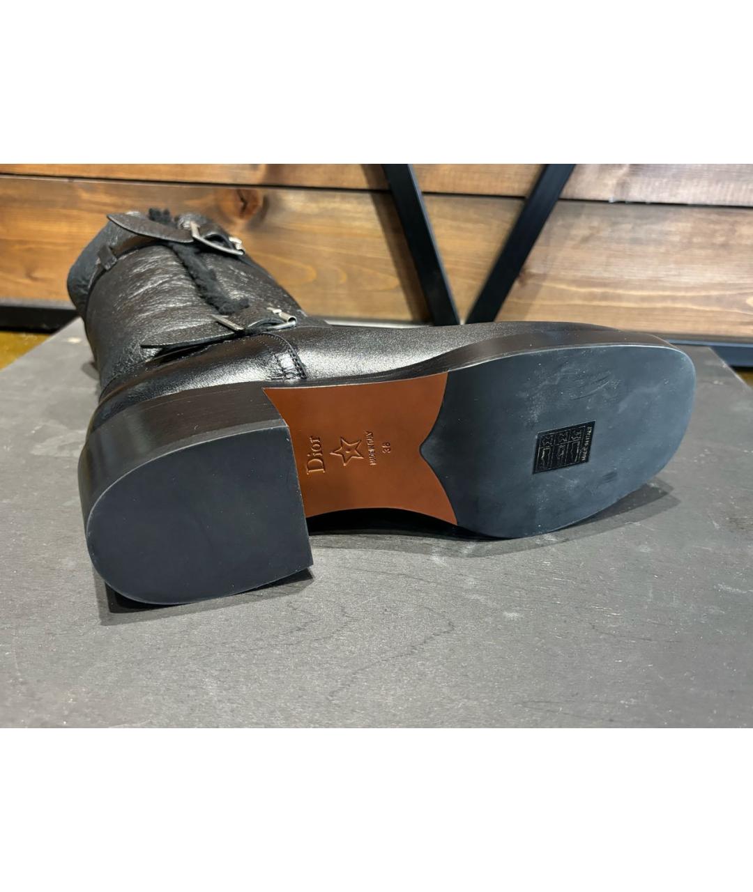 CHRISTIAN DIOR Черные кожаные сапоги, фото 5