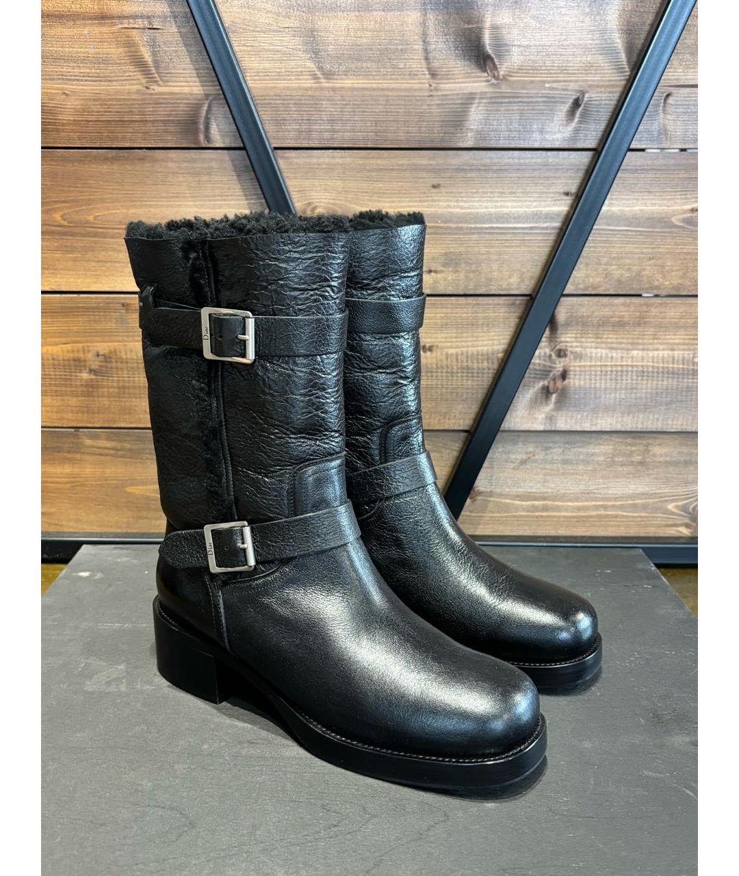 CHRISTIAN DIOR Черные кожаные сапоги, фото 2