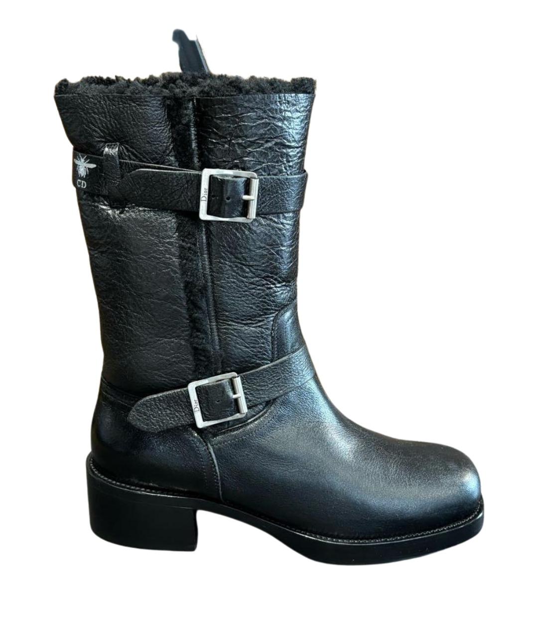 CHRISTIAN DIOR Черные кожаные сапоги, фото 1