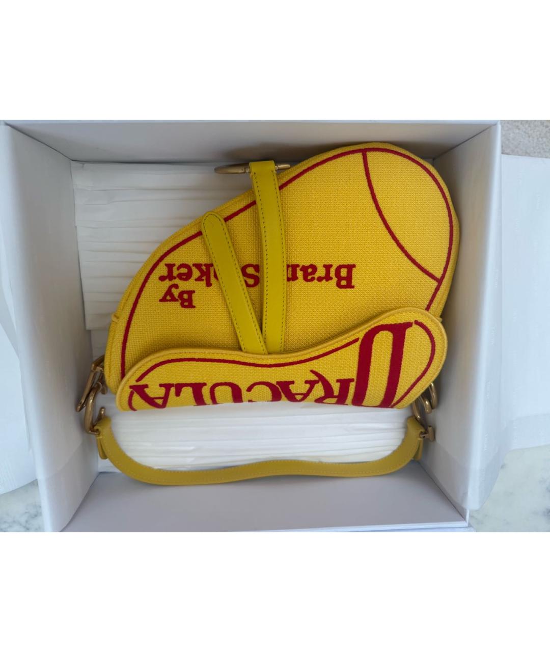 CHRISTIAN DIOR Желтая твидовая сумка с короткими ручками, фото 9