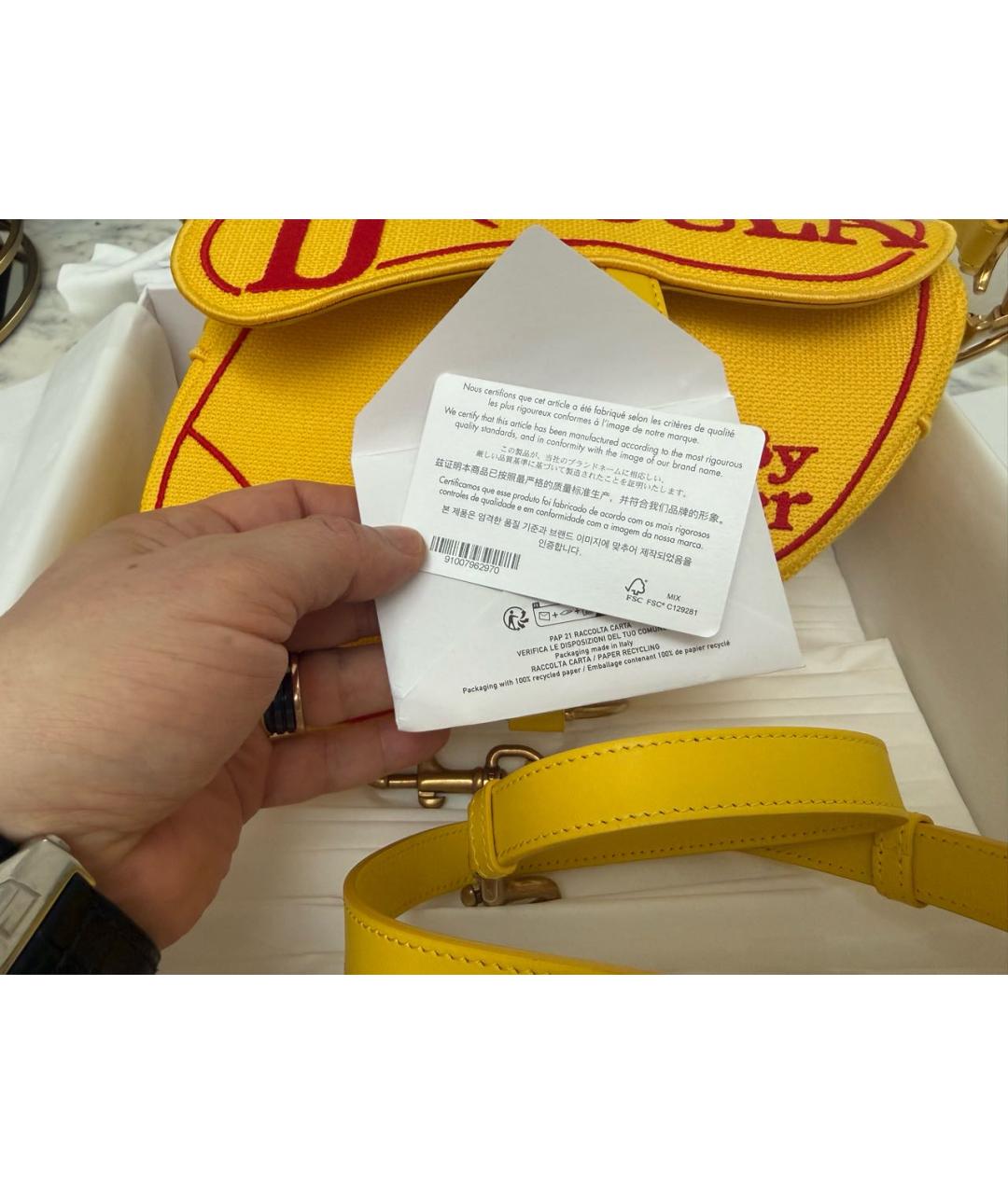 CHRISTIAN DIOR Желтая твидовая сумка с короткими ручками, фото 2