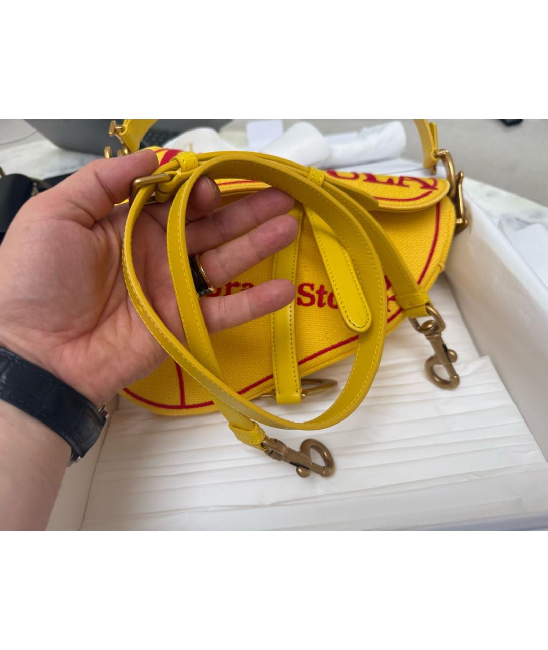 CHRISTIAN DIOR Желтая твидовая сумка с короткими ручками, фото 8