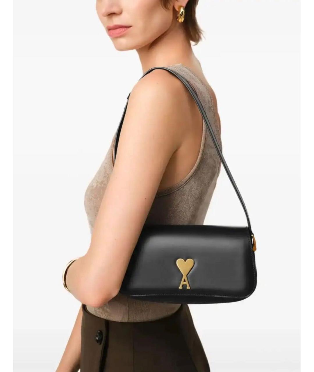 Ami Paris Черная кожаная сумка через плечо, фото 2