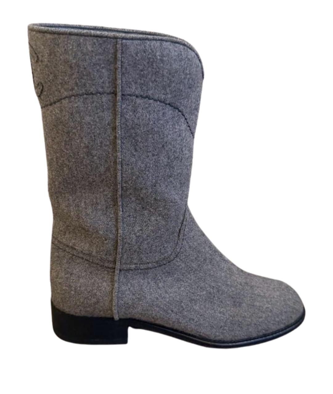 CHANEL Серые текстильные сапоги, фото 1