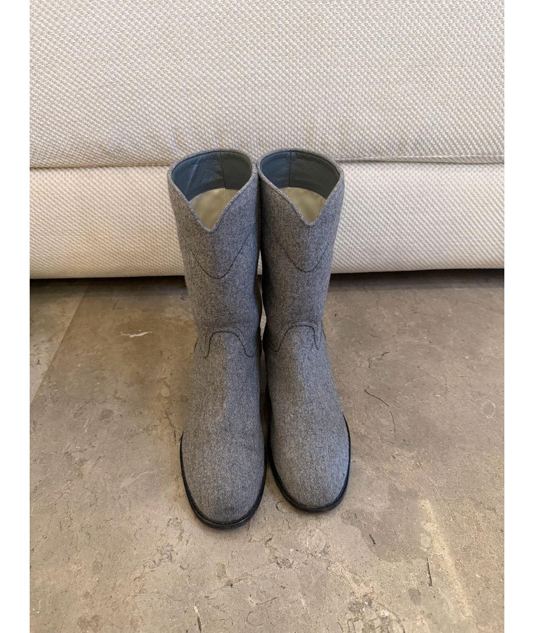 CHANEL Серые текстильные сапоги, фото 3