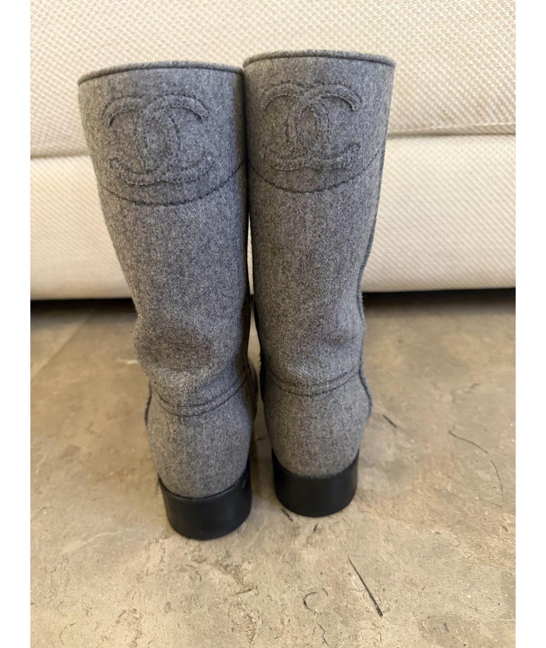 CHANEL Серые текстильные сапоги, фото 7