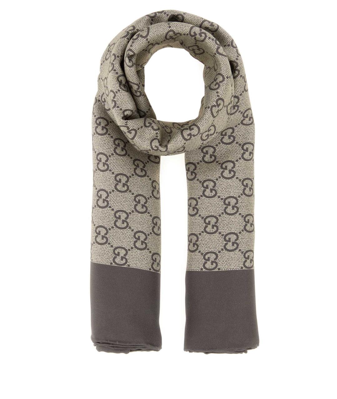 GUCCI Серый шелковый шарф, фото 1
