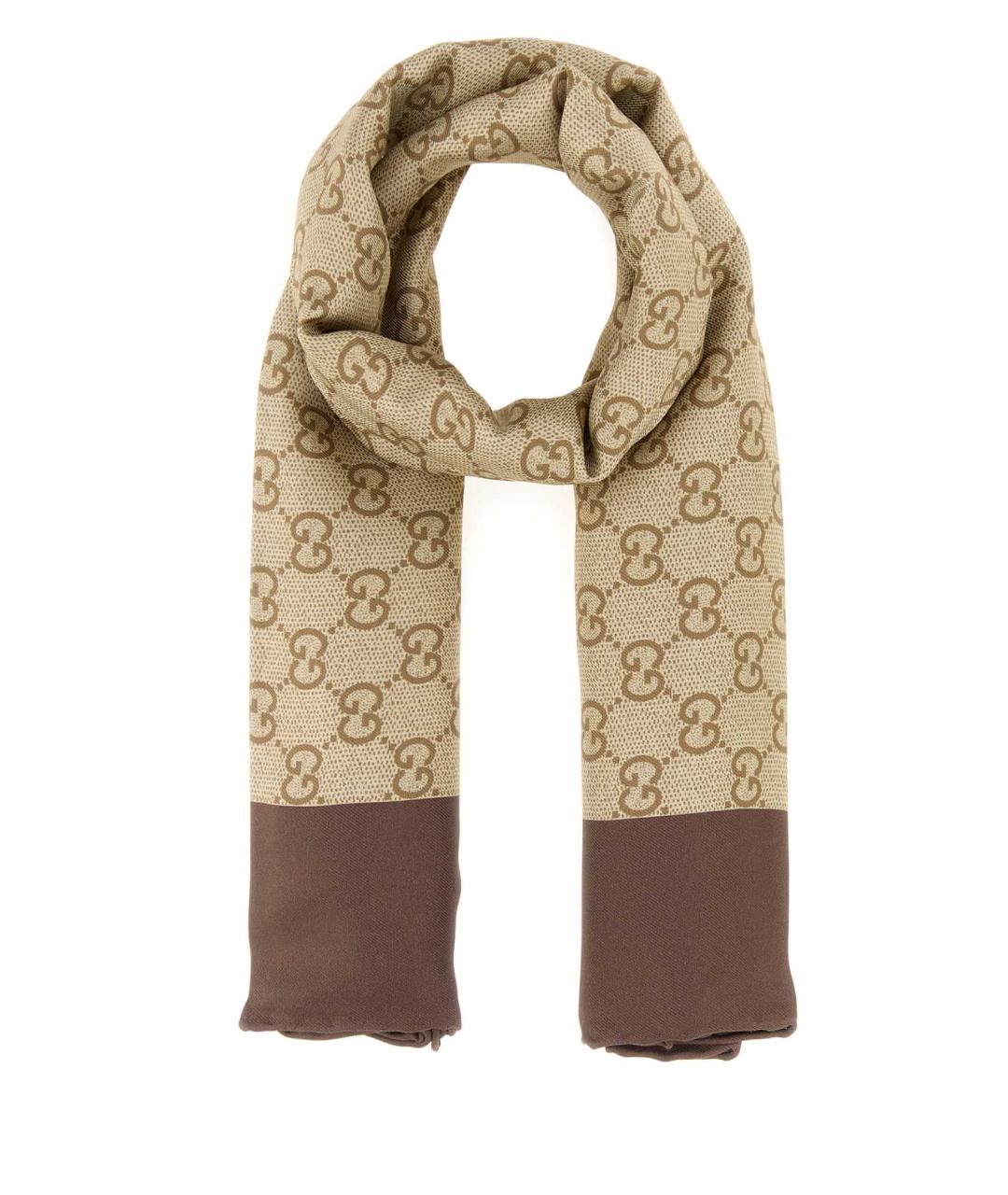 GUCCI Бежевый шелковый шарф, фото 1