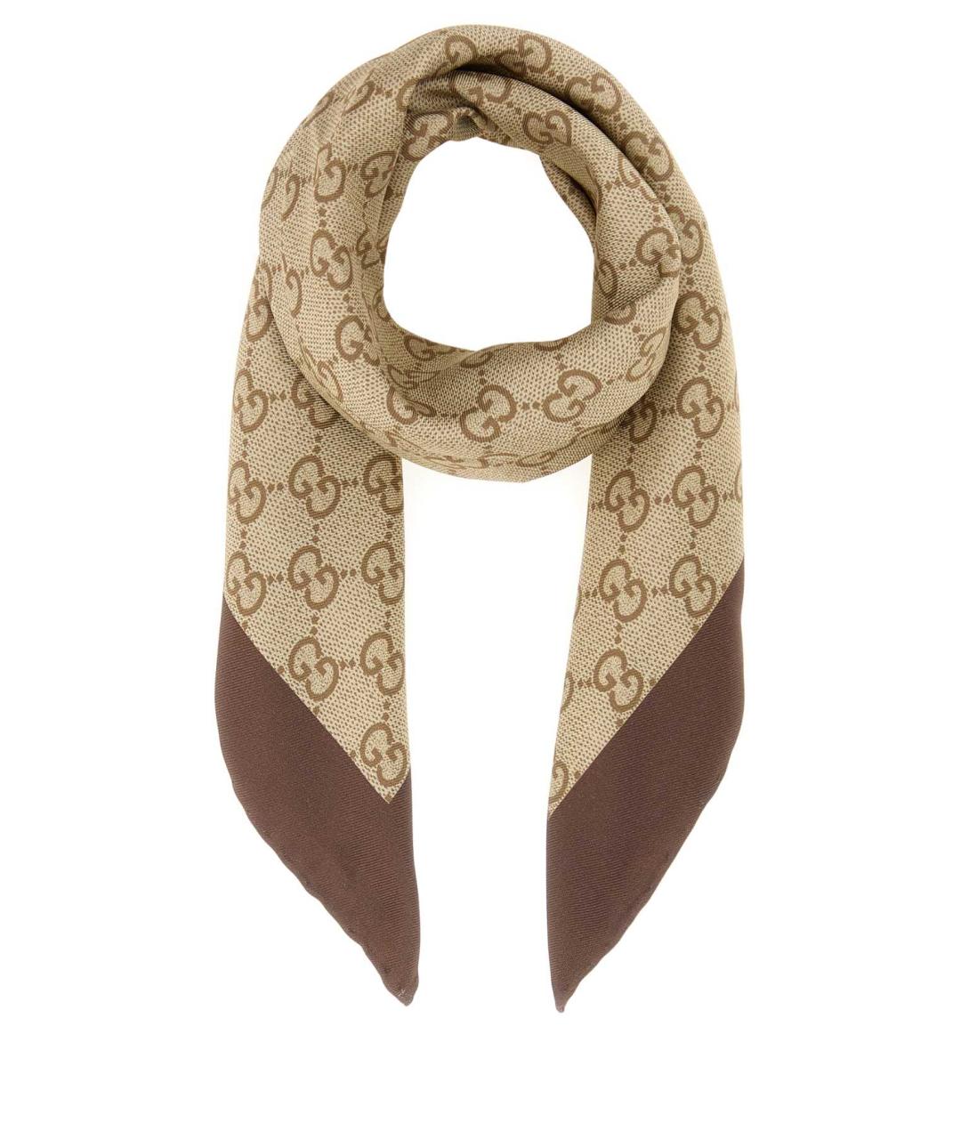 GUCCI Бежевый шелковый шарф, фото 1