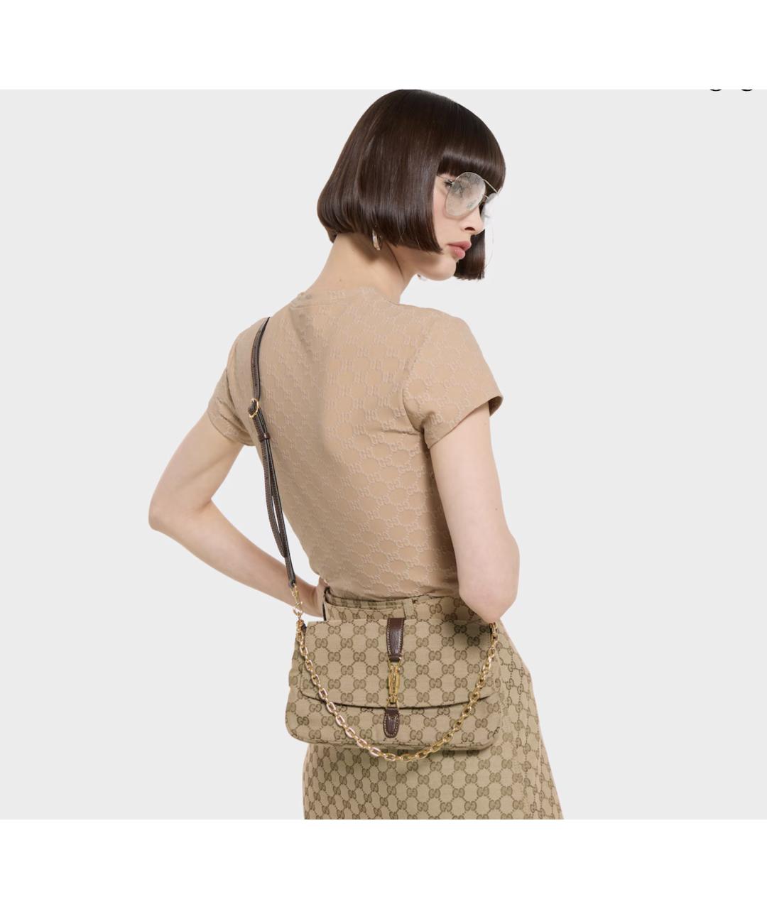 GUCCI Бежевая тканевая сумка через плечо, фото 4