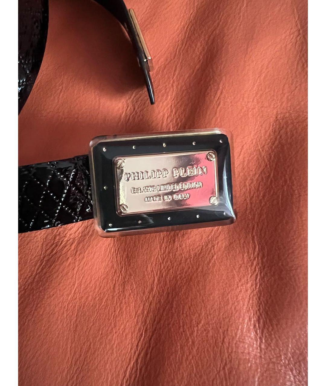 PHILIPP PLEIN Черный ремень из лакированной кожи, фото 2